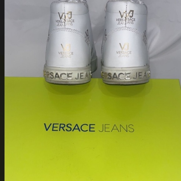 Versace Jeans White High Top Sneakers Sz 9 White Logo Sneakers - Picture 5 of 6